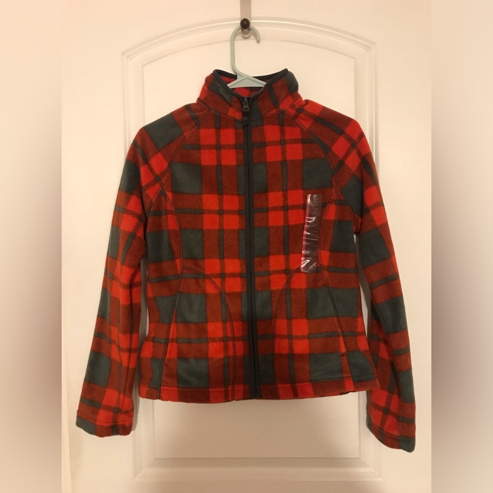 Merona Red-Orange Plaid Soft Zip Up Jacket Size XS